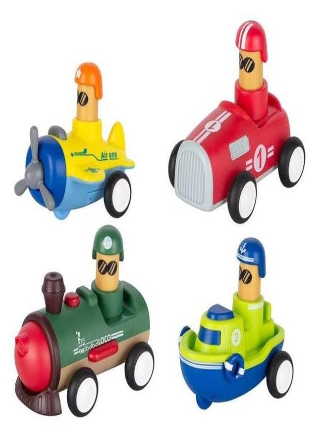 GoldiMec Pack of 4 (Including Car,Airplane,Boat,Train) Toy | Cars Push and Go Play Set | Friction Powered Car | Transport Tools | Gifts for Babies Toddlers Kids Boys Girls - Image 1